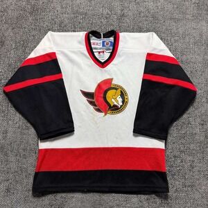 CCM Ottawa Senators‎ Hockey Jersey Kids Medium White Red Black Vintage 90s NHL